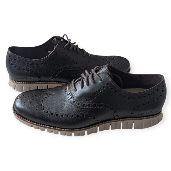 Cole Haan Men's Zerogrand Wingtip Oxfords Dark Brown Java Cobblestone Shoes 10 - Picture 1 of 11